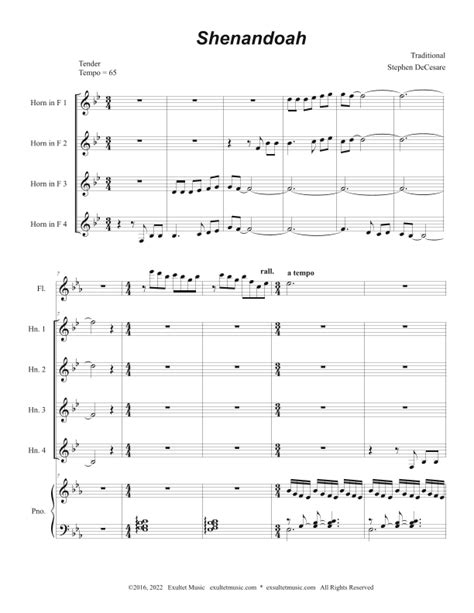 Shenandoah French Horn Quartet And Piano Arr Stephen Decesare Sheet Music Stephen