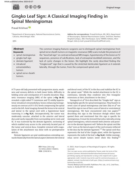 Pdf Gingko Leaf Sign A Classical Imaging Finding In Spinal Meningiomas