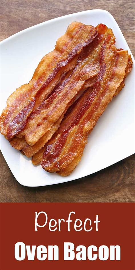 Bacon On A Plate With The Words Perfect Oven Bacon