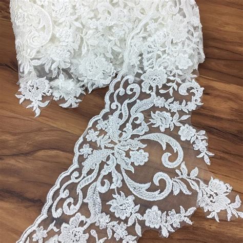 Yard Embroidered Sequin Trim Applique Mesh Lightning Dentelle Lace