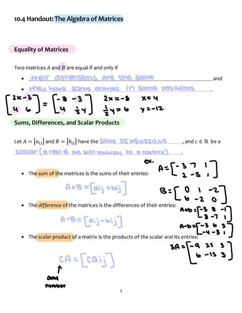 10 Prof Jennifer Davis 1 10 Handout The Algebra Of Matrices