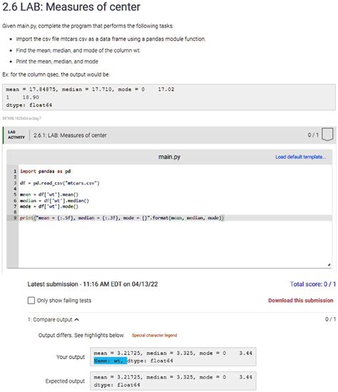 Solved 26 Lab Measures Of Center Given Mainpy Complete The Program