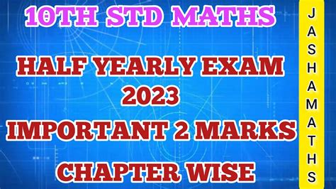 Class Th Maths Half Yearly Exam Important Marks Chapter Wise Th