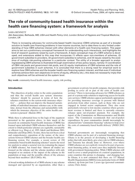 Pdf The Role Of Community Based Health Insurance Within The Health