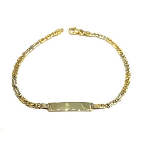 Bracciale Uomo Con Piastrina Targhetta Oro Giallo E Bianco Kt