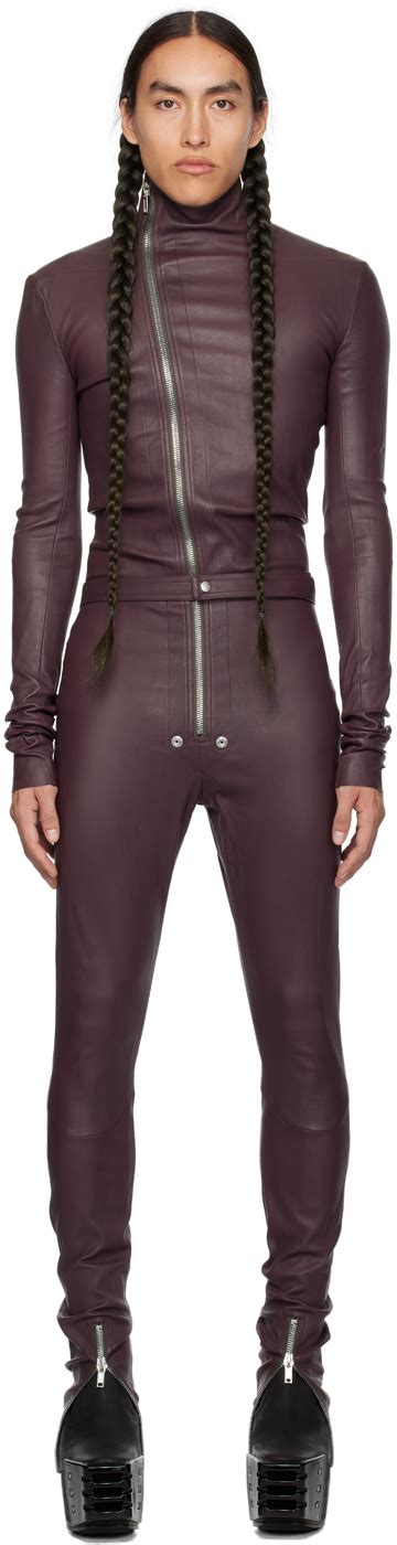 Purple Gary Leather Jumpsuit By Rick Owens On Sale