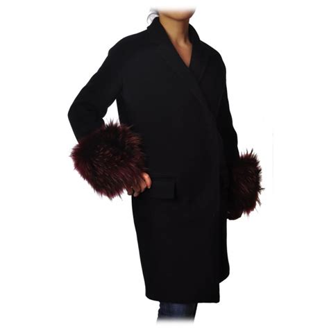 Dondup Coat With Fur Cuffs Blue Jacket Luxury Exclusive