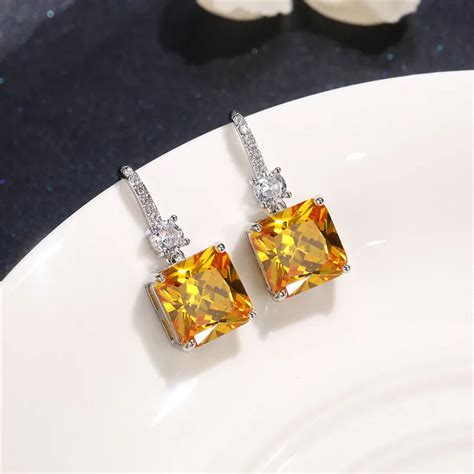 Huitan Gorgeous Princess Cut Yellow Cubic Zirconia Dangle Earrings