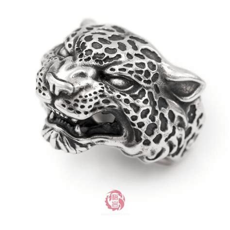 Silver Leopard Ring Aged Finish Sterling Silver 925 Oxidized Silver