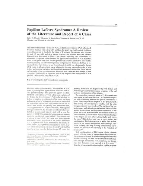 PDF Papillon Lefévre Syndrome A Review of the Literature and Report