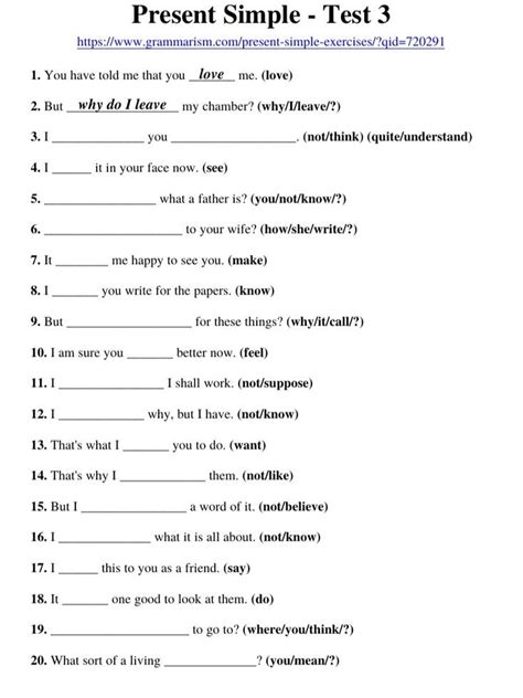 Present Simple Tense Worksheet 3 Learn English Grammar Learn English Simple