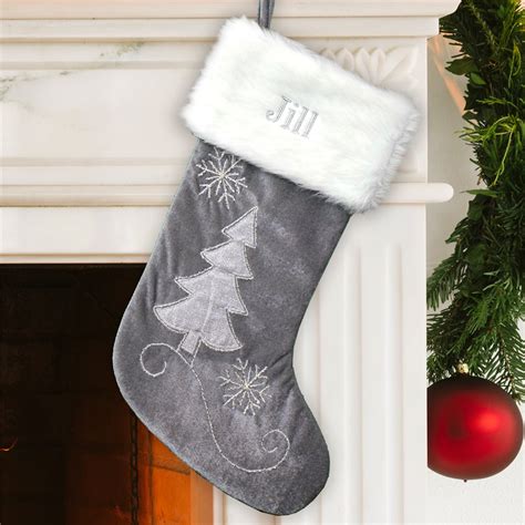 Embroidered Grey Velvet With Silver Beading Stocking Tsforyounow