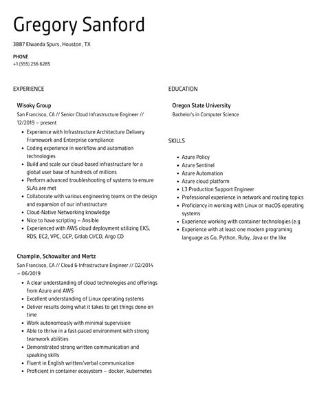 Cloud Infrastructure Engineer Resume Samples Velvet Jobs