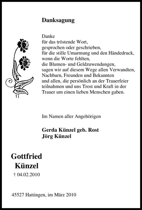 Traueranzeigen von Gottfried Künzel Trauer in NRW de