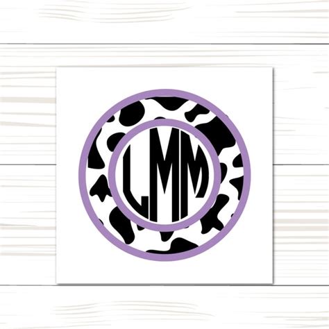 Cow Print Circle Monogram Custom Monogram Vinyl Decal Etsy