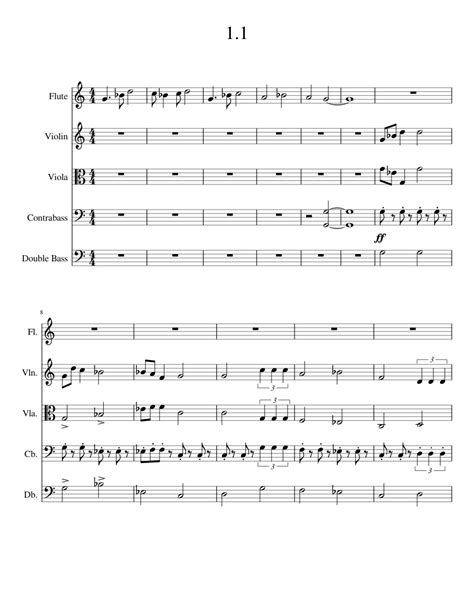 11 Sheet Music For Flute Contrabass Violin Viola Mixed Quintet