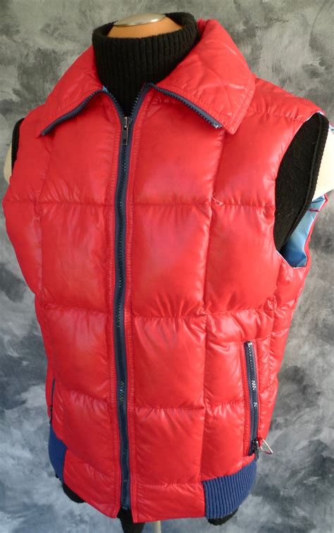 Down Filled Mens Vintage Puffer Vest Red David S Reid Etsy