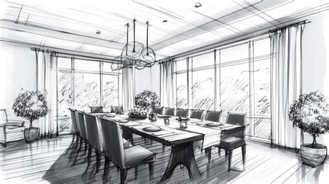 Premium AI Image | A dining room in sketch style in architectural drawing