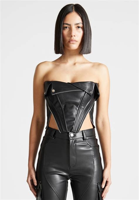 Maniere De Voir Vegan Leather Biker Corset Manière De Voir Black