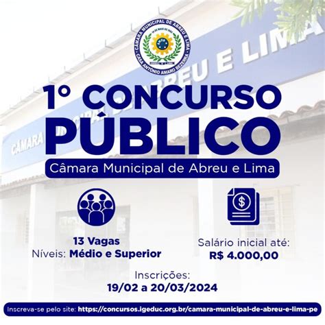 Concurso Público da Câmara Municipal de Abreu e Lima Salários até R 4