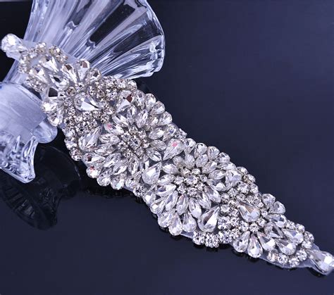 Silver Crystal Rhinestone Applique Diamante Appliques Sash Etsy