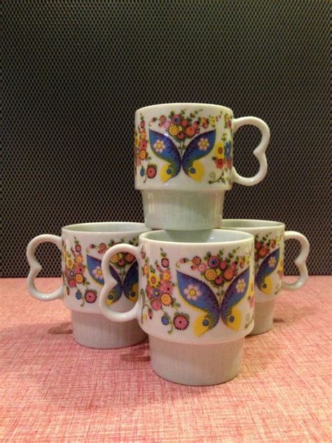 Butterfly Mugs Psychedelic Groovy Stackable Vintage Colorful Etsy