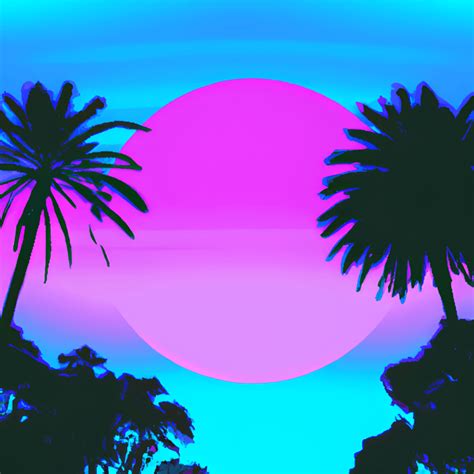 Vaporwave Graphic Cyan Palm Trees At Sunset · Creative Fabrica