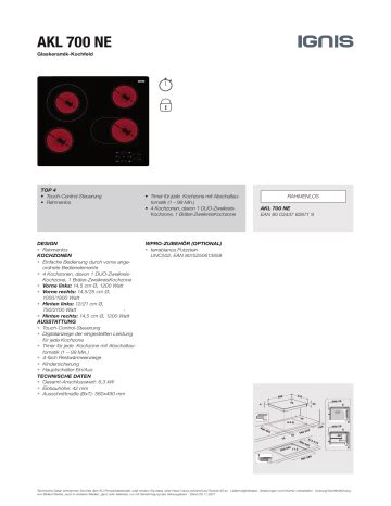 Ignis Akl Ne Hob Produktdatenblatt Manualzz