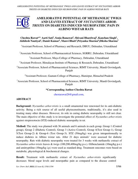 PDF AMELIORATIVE POTENTIAL OF METHANOLIC TWIGS AND LEAVES EXTRACT OF