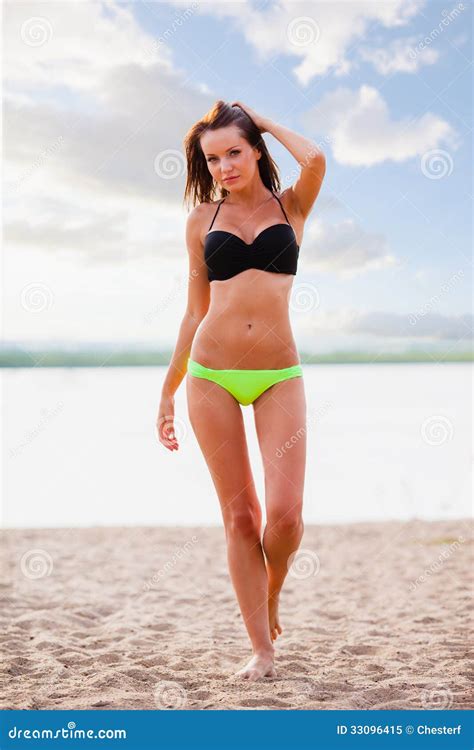 Woman Wearing Bikini Walking On Beach Stock Image Image Of Island