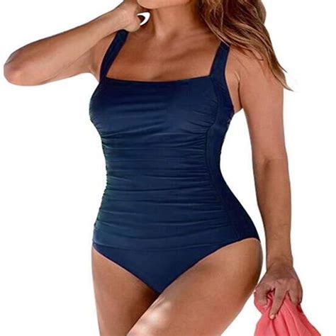 Uhndy Plus Size Swimsuits For Women Retro One Piece Ruched Tummy