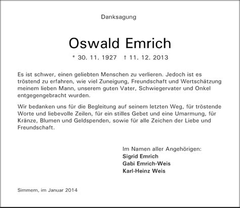 Traueranzeigen Von Oswald Emrich Rz Trauer De