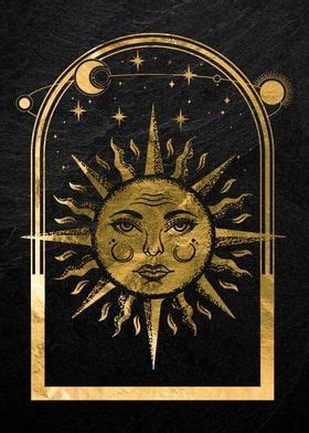 Mystical Gold Moon Sun Poster Picture Metal Print Paint By Moon