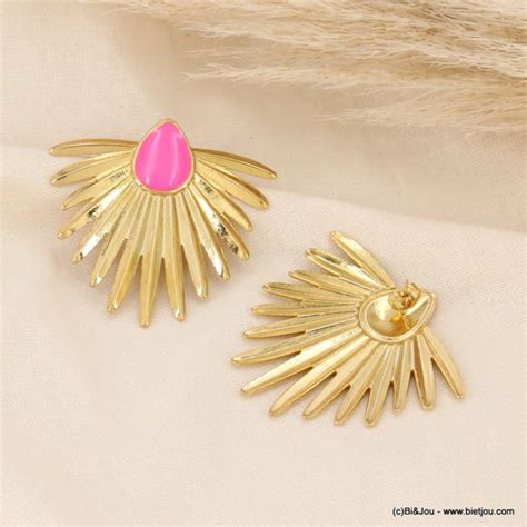 Boucles d oreilles oversized plumes acier et émail peint 0323169