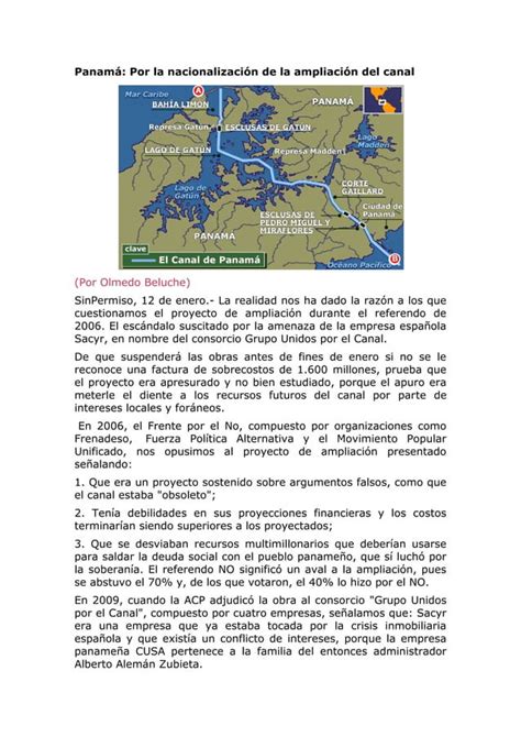 Panam Por La Nacionalizaci N De La Ampliaci N Del Canal Pdf