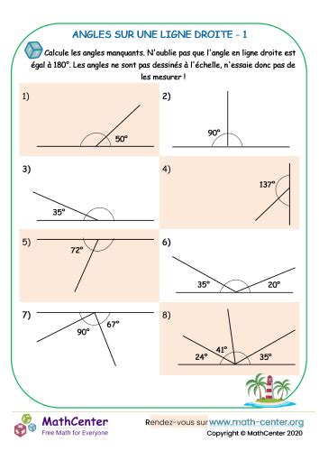 Angles Sur Une Ligne Droite Fiches De Travail Math Center