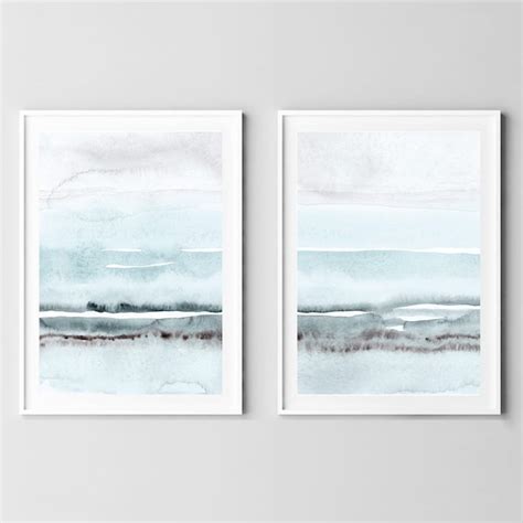 Light Blue Painting Set of 2 Abstract Watercolor Print | Etsy