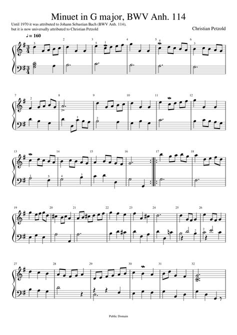 Minuet In G Major Bwv Anh 114 Sheet Music For Piano Download Free In Pdf Or Midi