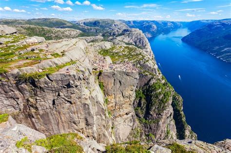 Premium Photo | Preikestolen or Prekestolen or Pulpit Rock aerial view ...