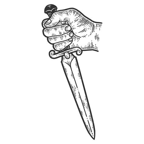 Premium Vector Hand Holding A Dagger Sketch Scratch Board Imitation