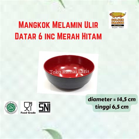 Jual Mangkok Ulir Datar W06A5 Ukuran 6 Inch Merah Hitam Golden Dragon