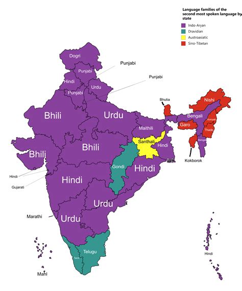 Language Groups Of The Second Most Spoken Language In Each Indian State