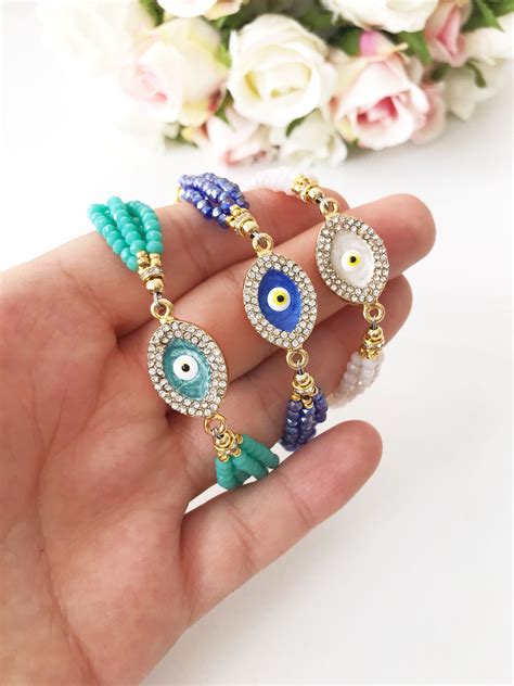 Evil Eye Bracelet Seed Beads Bracelet Gold Beads Bracelet Etsy Making