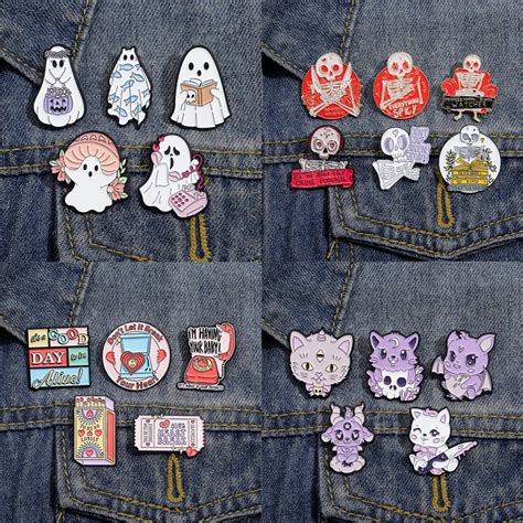 New Cartoon Enamel Pin Set Custome Punk Gothic Skeleton Ghost Boo Cute