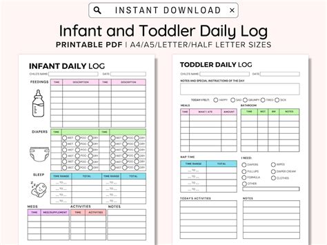 Infant Daily Log Printable Daycare Printable Baby Log Infant Toddler