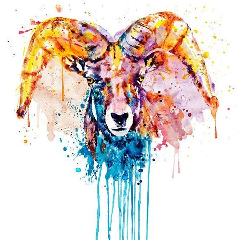 Bighorn Sheep Portrait Watercolor Portraits Art Canvas Prints