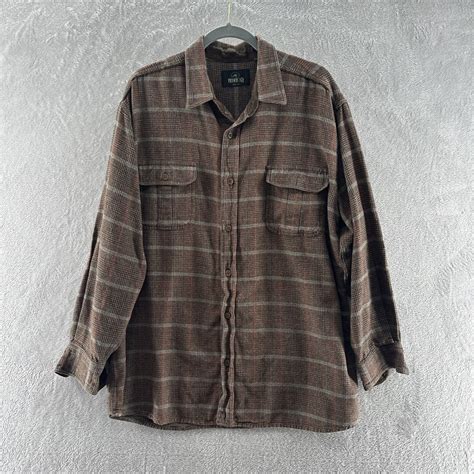 Redhead Mens Brown Plaid Flannel Shirt Elbow Patches  Gem