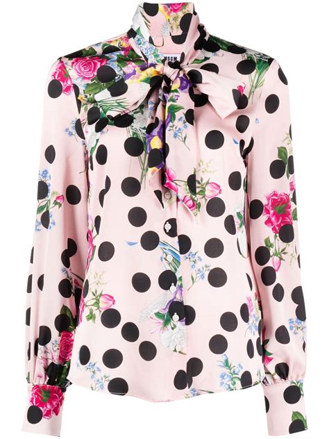 Msgm Printed Pussy Bow Shirt Farfetch