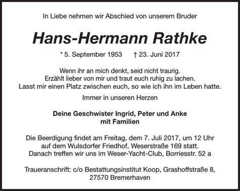 Hans Hermann Rathke Gedenken Nordsee Zeitung