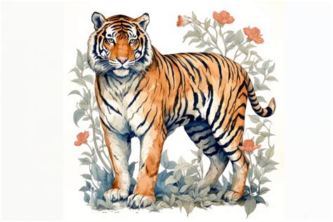 Realistic of a Fullbody Tiger and Flower Graphic by Actart Designs ...